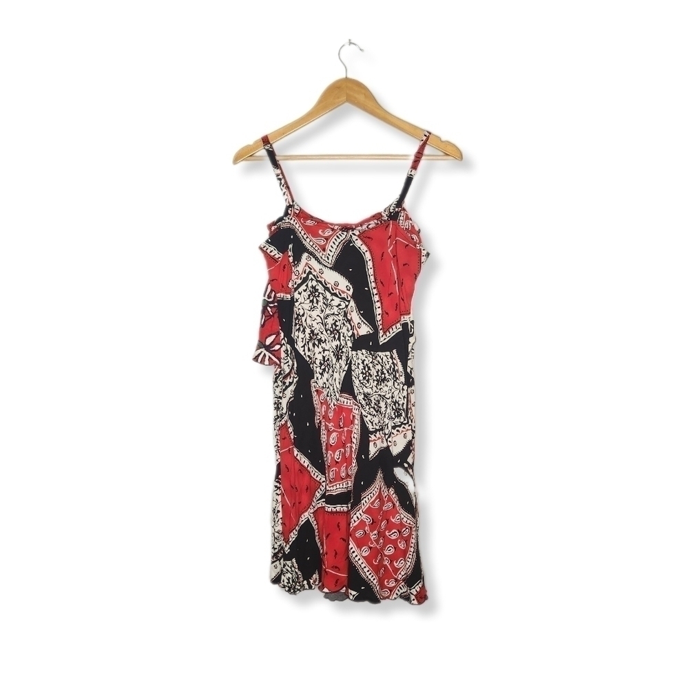 Vintage 80s Jams World Red Bandana Speghetti Strap Mini Sun Dress Size Small - Picture 2 of 10